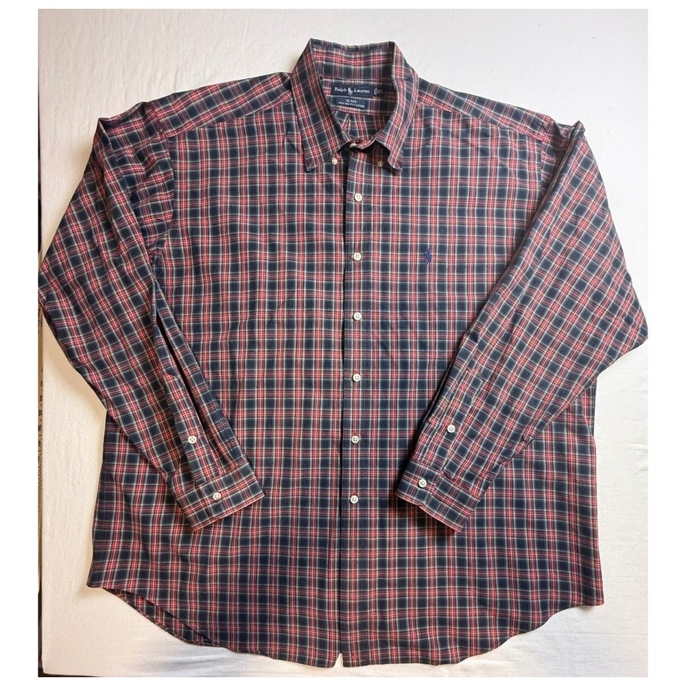 Polo Ralph Lauren Blake Mens XXL Red Navy Plaid Cotton Button Down Shirt-2489